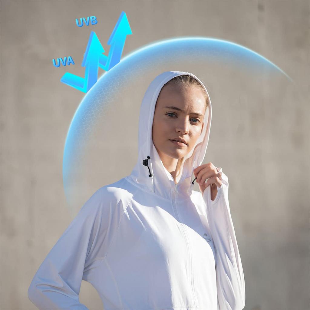 Naturehike Sunscreen Rash Guard, Unisex, UV Protection, Long Sleeve Sun Protection, Hat Included, Hoodie, Outerwear, UV Protection (M, White)