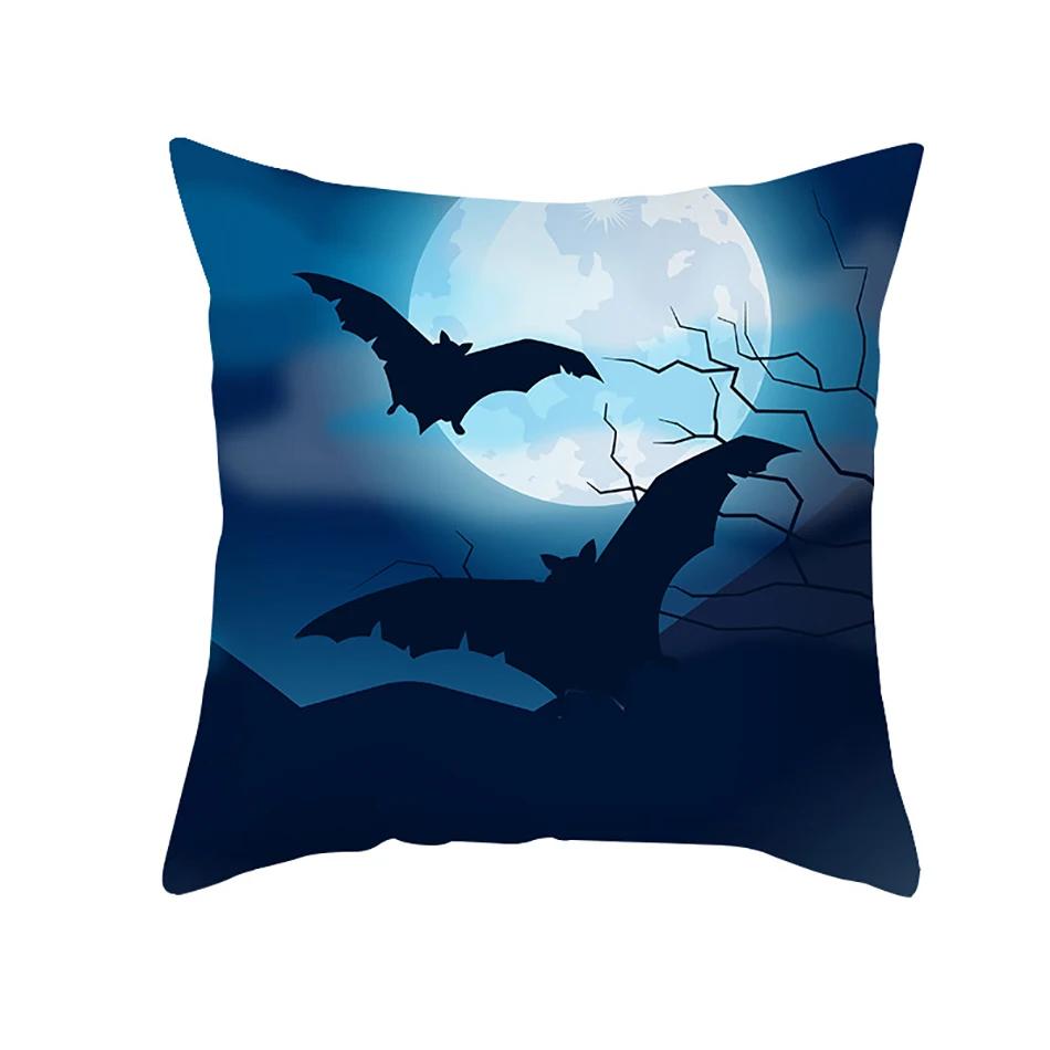 Home Decor Halloween Cushion Cover Skull Cat Scary Pumpkin Bat Castle Print Square Pillowcase Party 45X45Cm Funda De Almohada