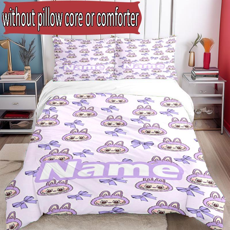 3pcs Duvet Cover Set (1*Duvet Cover + 2*Pillowcase, Without Core), Custom Name Labubu Pattern Bedding Set, Home Bedroom Decor Gift