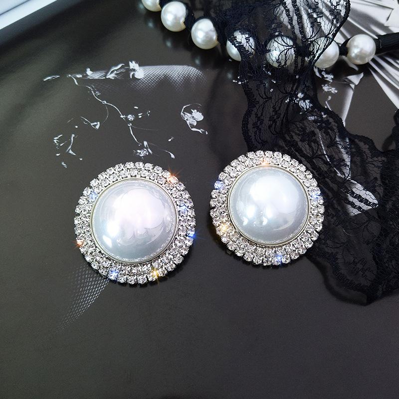 Slightly Inlaid Rhinestone Luxury Cold Style Exaggerated Pearl Large Earrings Korean Temperament Earrings Fashion Jewelry