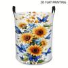 1pc Laundry Basket, Sunflower Butterfly Floral Laundry Hamper, Large Round Foldable Storage Bin with Sturdy Handles, Storage Baskets, Versatile Storag