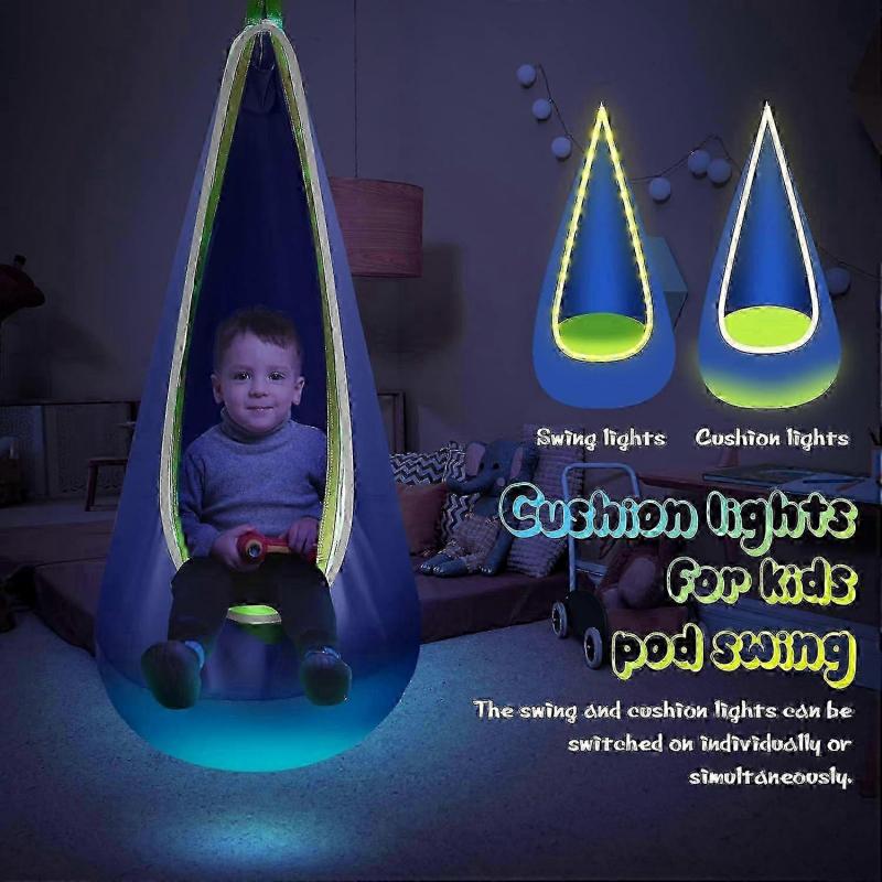 Indoor/Outdoor Sensorik-Schaukel-Hängemattenstuhl mit aufblasbarem Kissen und LED-beleuchtetem Sitz-Pod, ideal zum Lesen und Entspannen für Kinder