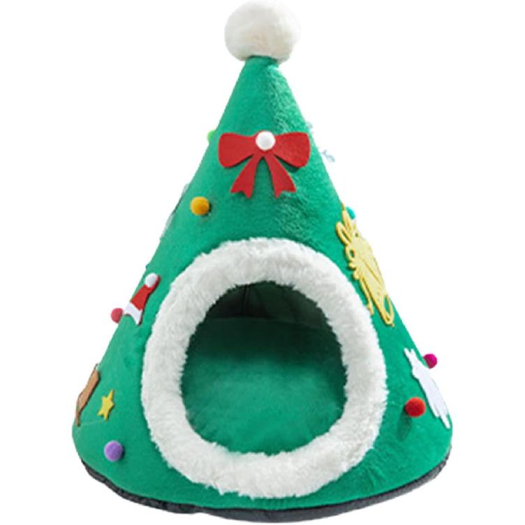 Christmas Tree Cave Bed Tent for Indoor Small to Large Cats Machine Washable Ultra-Soft Cushion Anti-Slip Cave Beds for Indoor Cats