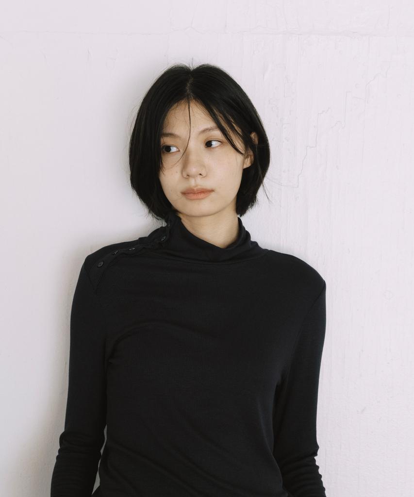 Ohesio Two-Way Button Turtleneck T-Shirt, Charcoal