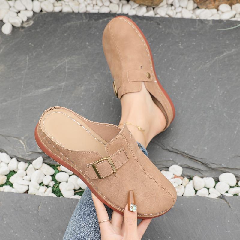 Fashion 2025 Summer Closed Toe Women’s Slippers Rome Buckle Round Toe Platform Wedge Plus Size Sandals for Outdoor Daily Casual Slippers