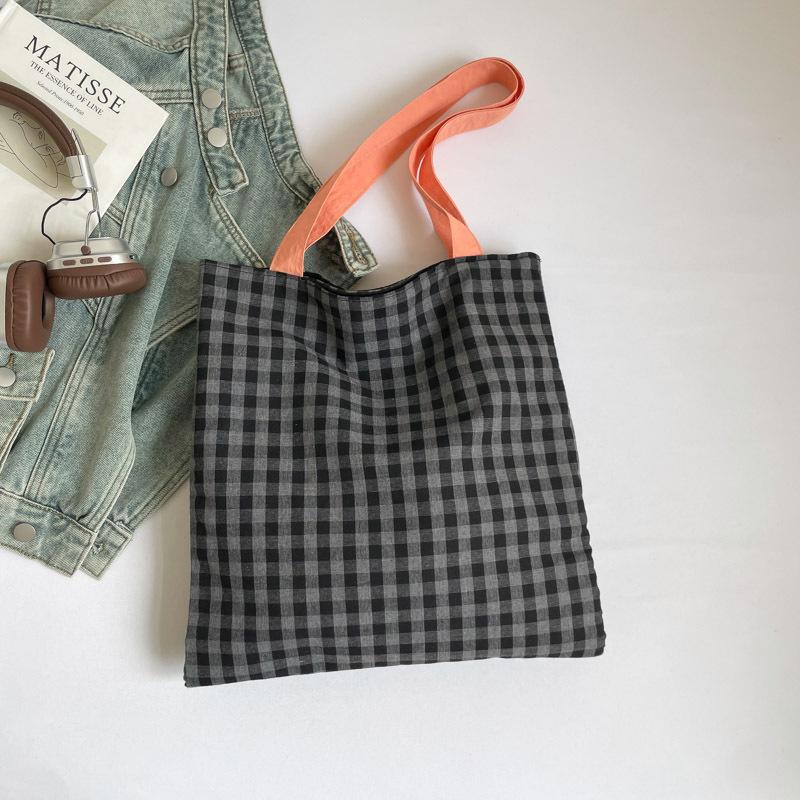 Plaid Cloth Bag Shoulder Cloth Bag Striped New Women's Bag Versatile Black and White Tote Bag Double Bag