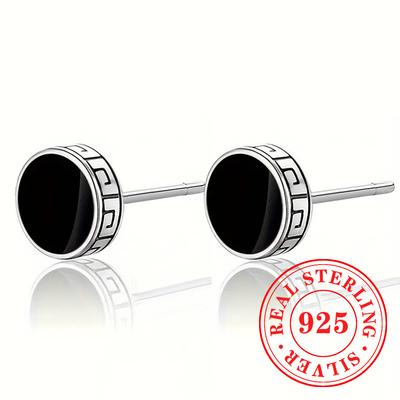 Sterling Silver Black Stud Earrings Punk Style Cool Girls’ Piercing Ear Accessories Hit Hop Attractive Party Jewelry