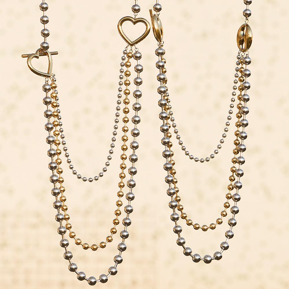 Qiong Yao Multi-layer Color Block Beaded Necklace, Long European Style, Bold Runway Stainless Steel Design.