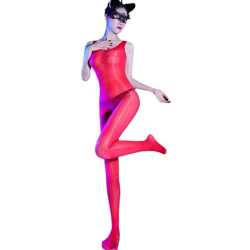 Sexy Unisex Oil Glossy Shiny Elastic Bodysuit 912PIn Sheer See Through Bodycon Tights Maid Cosplay Leotard Candy Color