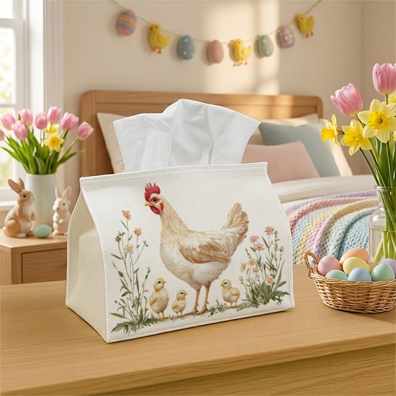 1pc Farmhouse Botanical Tissue Box with Hen & Chicks Floral - Spring Easter Decorative Storage Organizer Suitable for Kitchen, Living Room, Bedroom -