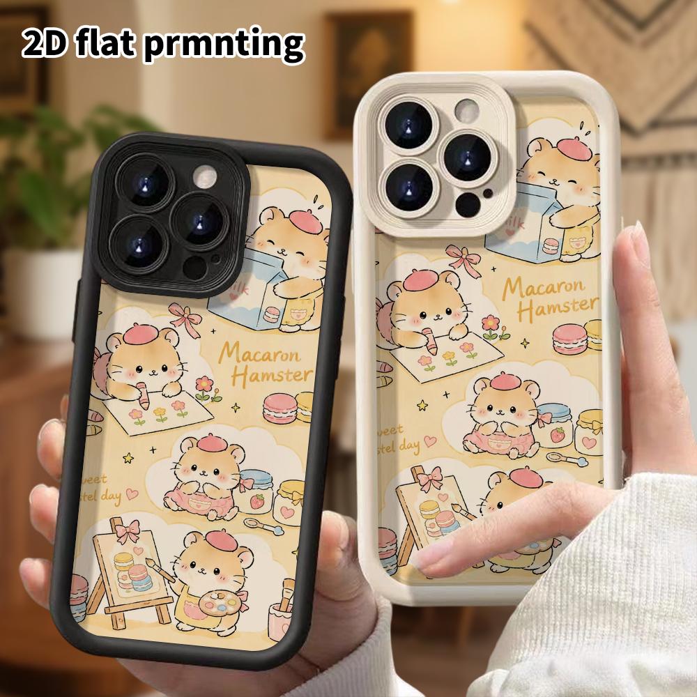 Phone case: 2D flat design suitable for iPhone 18 17 16 15 14 13 Pro protective case, macaron little hamster, perfect holiday gift for Christmas and H