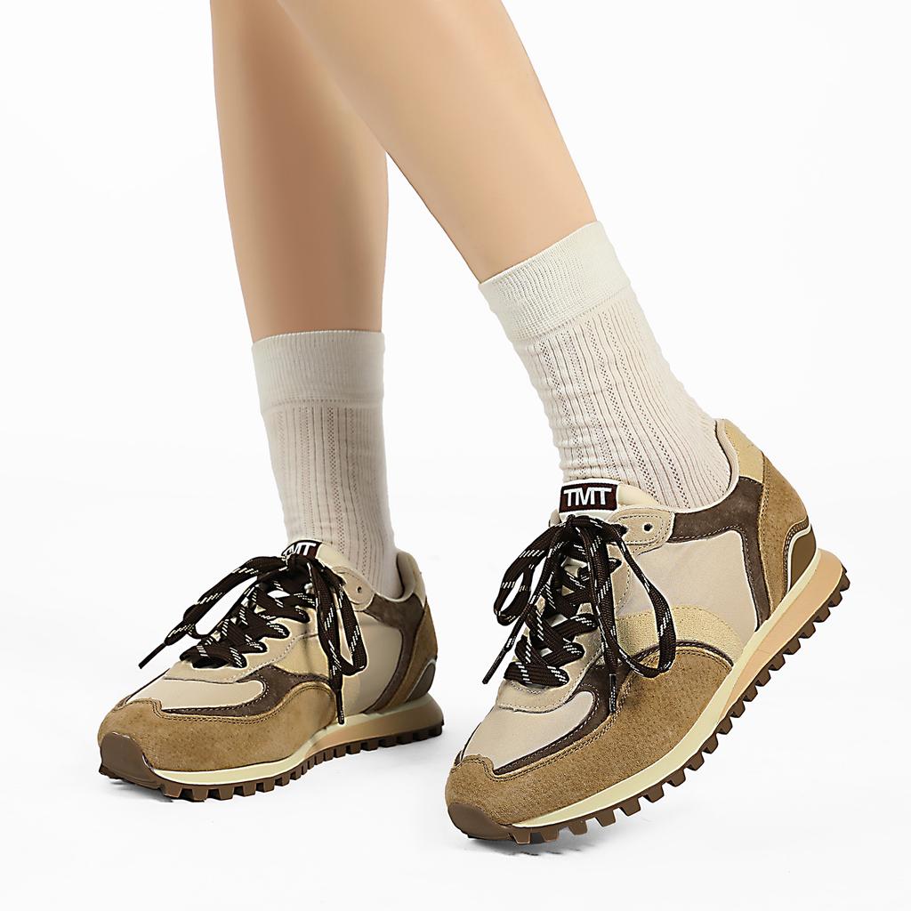 Korean Ugly BigHead Shoes, Mesh ColorBlock Genuine Leather Forrest Ah Gump Shoes, Women'S LaceUp Versatile Waffle Shoes