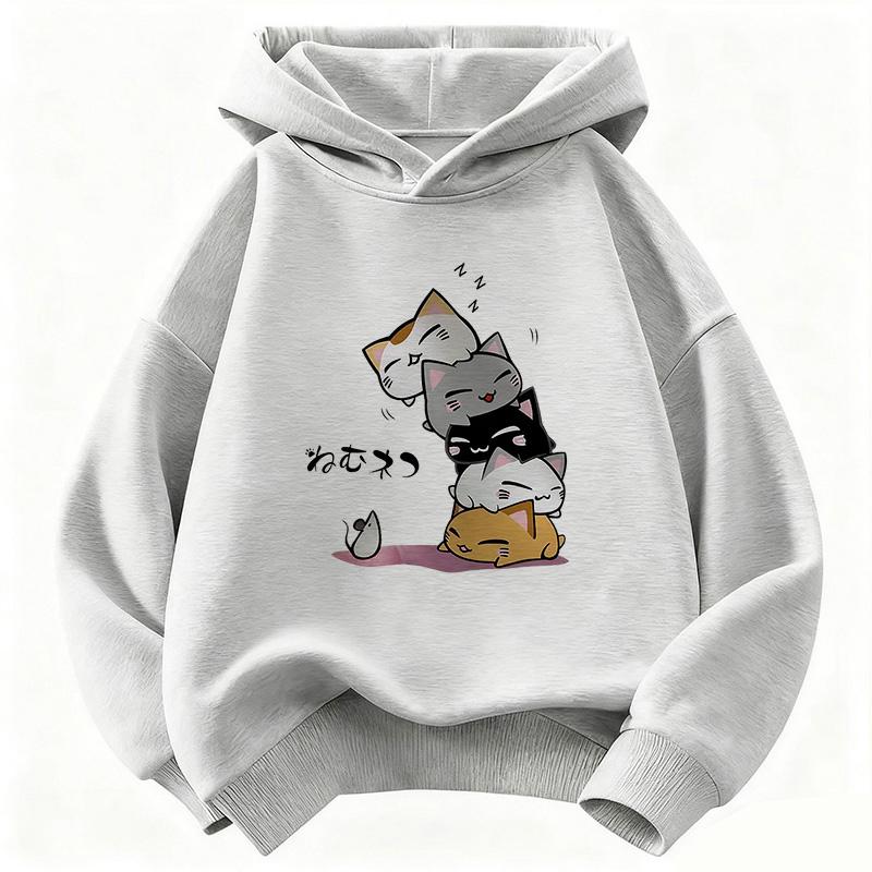 Y2K Funny Cat Graphic Kids Cat Children's Sweatshirt Casual Hoodies for Boys Girls Clothes