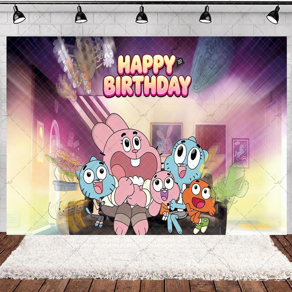 Cartoon Amazing World Birthday Party Decorations Gum&balles Balloon Banner Cake Topper Rabbit Cat Anime Backdrop Kid Favor Gift