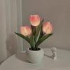 1pc Tulips Flower Night Light For Room Decor LED Charging Flower Potted Night Light Cute Small Tulips Bedside Lamp