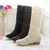 34-43 Women Hollow Boots Breathable Shoes Summer Female Knee High Botas Mesh Knit Line Flats Slip-On Solid Color Ankle Footwear