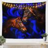 Wild Horse Tapestry Wall Hanging Rustic Brown Farmhouse Animal Room Decor Tapestries For Kids Boys,Blue Flowers Floral Black
