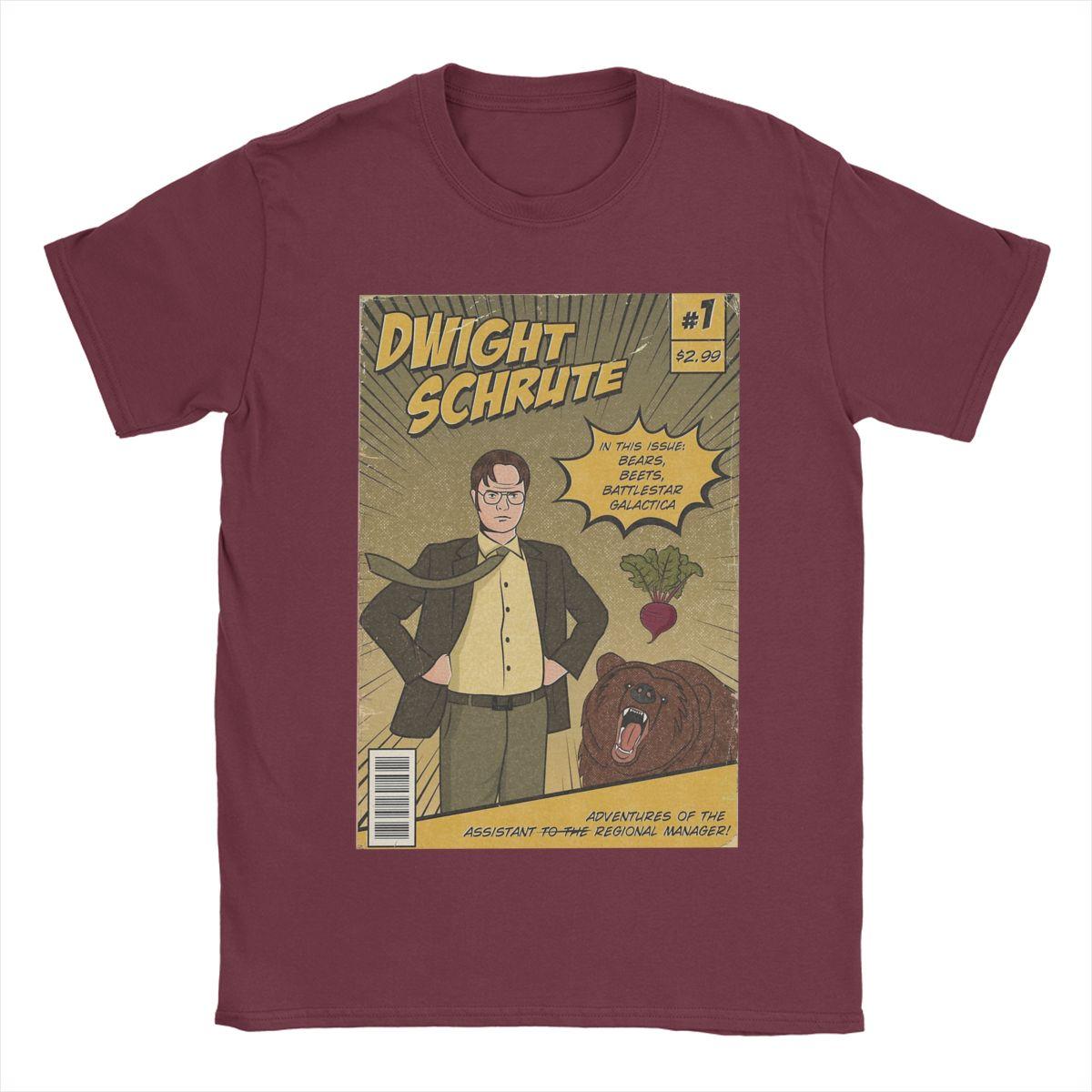 

Мужская футболка Dwight Schrute Comics Vintage Cotton Tee Shirt Short Sleeve The Office Tv Series T Shirts O Neck Clothes Graphic XXXXXL бордовый