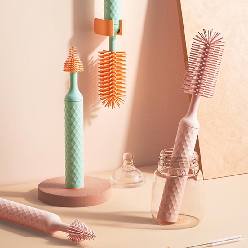 Electric Cleaning Brush With 3 Replacement Heads, Waterproof 360 Degree Rotating Long Handle Silicone