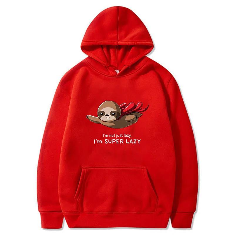 Ich bin SUPER FAUL Faultier Bedruckte Herren Sweatshirts Einfacher Trend Kapuzenpullover Bequemer Pullover Rundhals Locker Oberteile