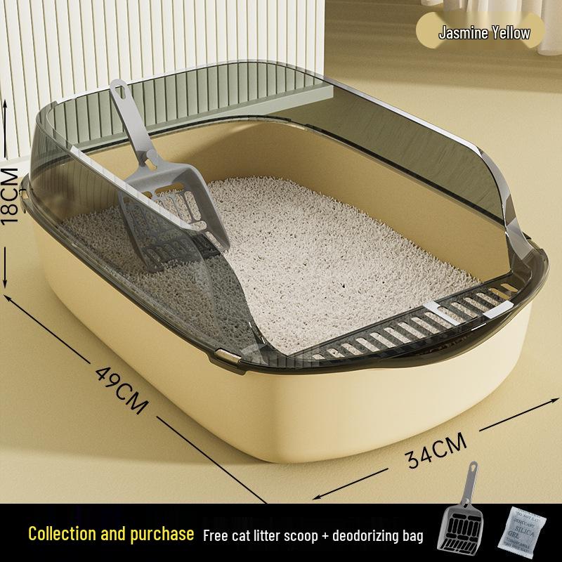 Extra Large Semi-Enclosed Cat Litter Box with Scoop