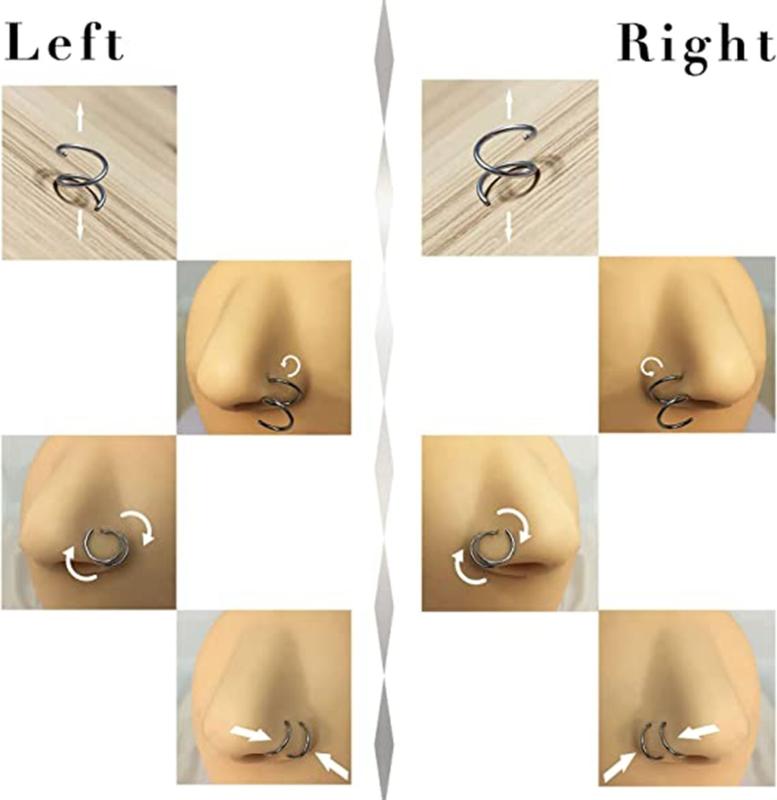 4Pieces Nose Rings Hoops Surgical Steel Double Spiral Nose Ring Left or Right Single Pierced Nose Piercing for Women Men