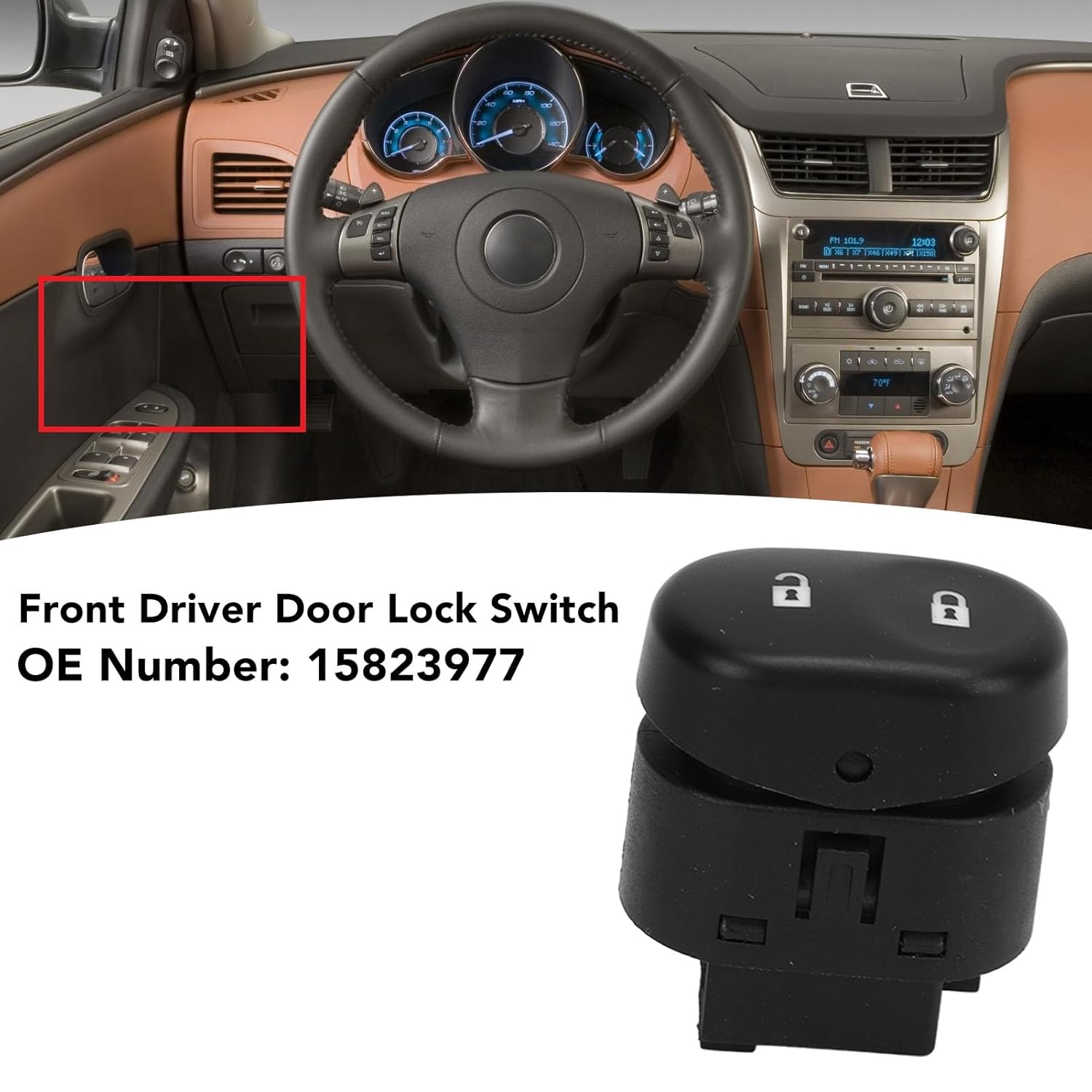 Qiilu Front Driver Door Lock Switch Left Door Switch for Malibu 2008-2009 - Push Button - Manual - Black