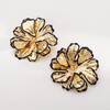 Vintage Metallic Pleated Black Edge Petal Earrings Elegant Three Dimensional Flower Exaggerated Women Ear Studs Jewelry