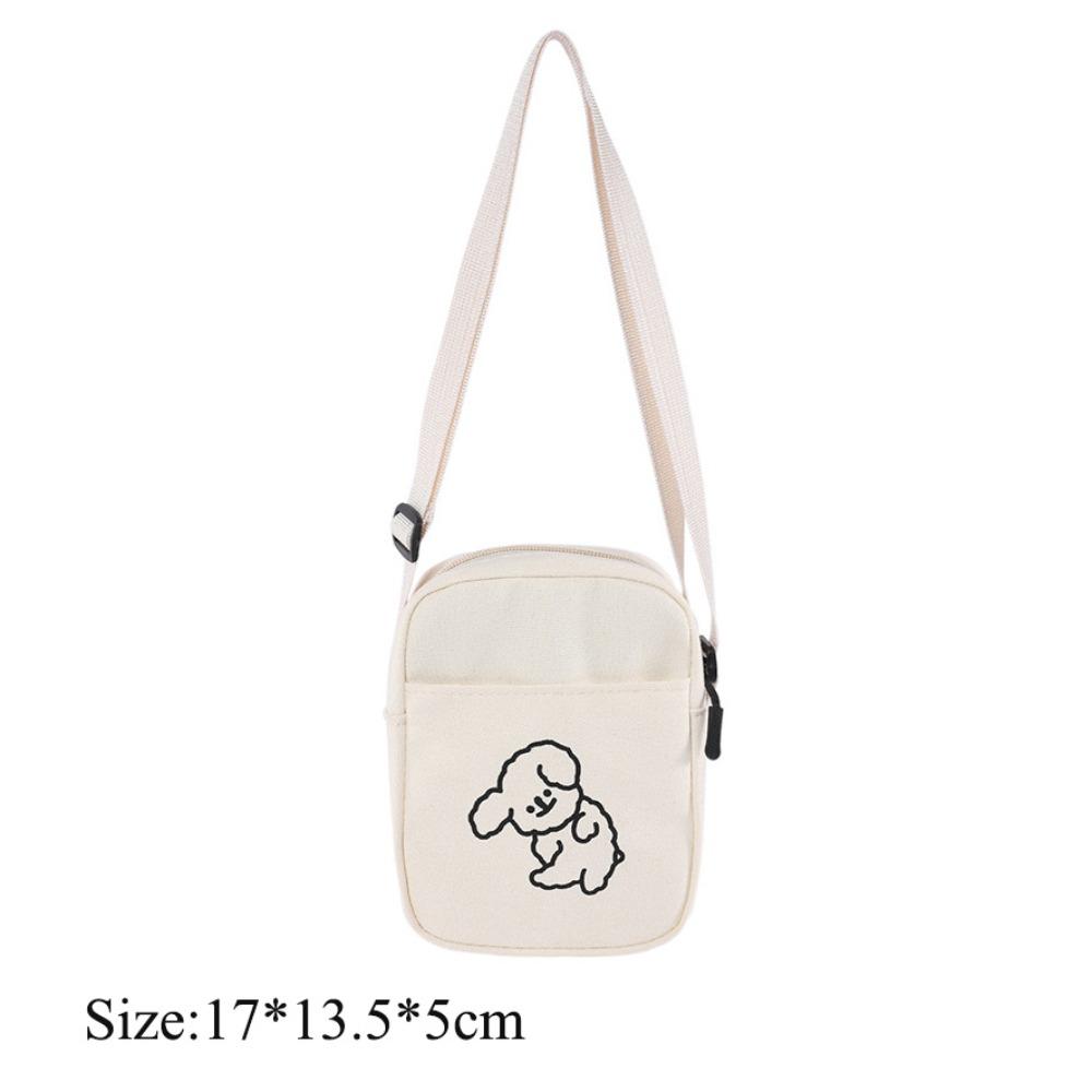 Casual Cute Tote Bag Lovely Print Canvas Messenger Bag Solid Color Adjustable Shoulder Strap Crossbody Bag Shoulder Bag
