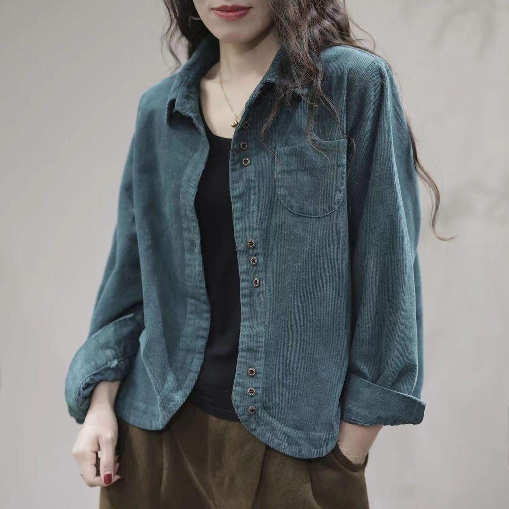 Artı boyutu Bayan Rahat Moda Turn Down Yaka Uzun Kollu Gevşek Kadife Hırka Blazer Ceket Gevşek L-3XL