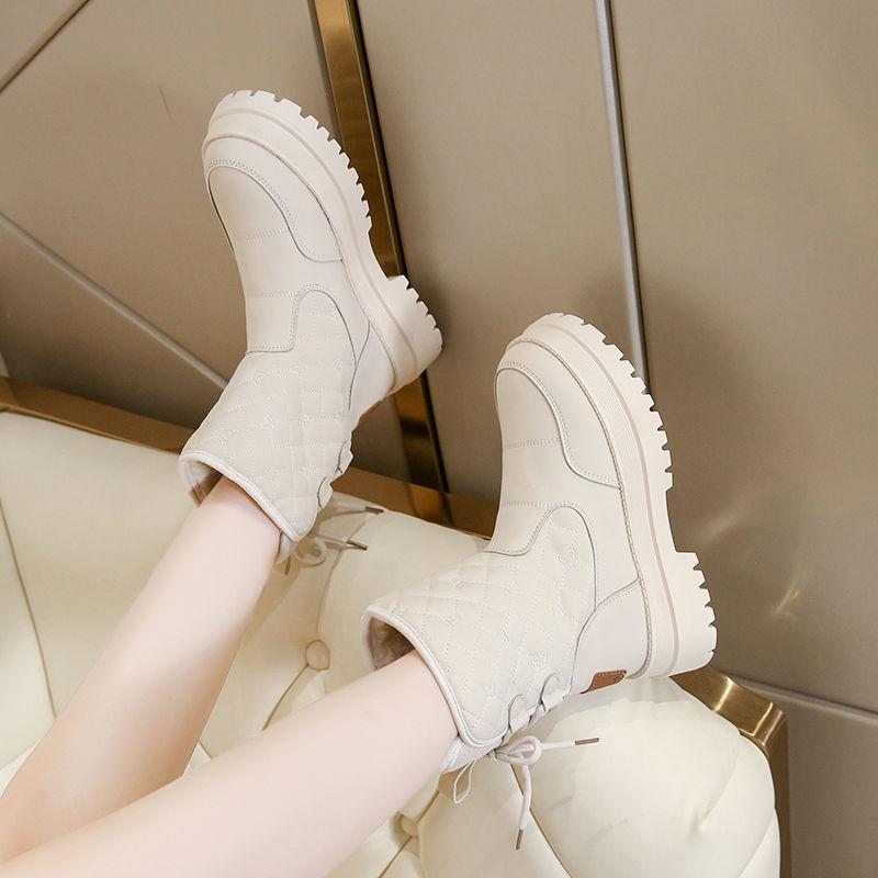 Fashion Black Elegant With Medium Heels Woman Shoes Mid Calf Lace-up Round Toe Y2k Goth Footwear Work New Rock Sale Snow Boots for Women