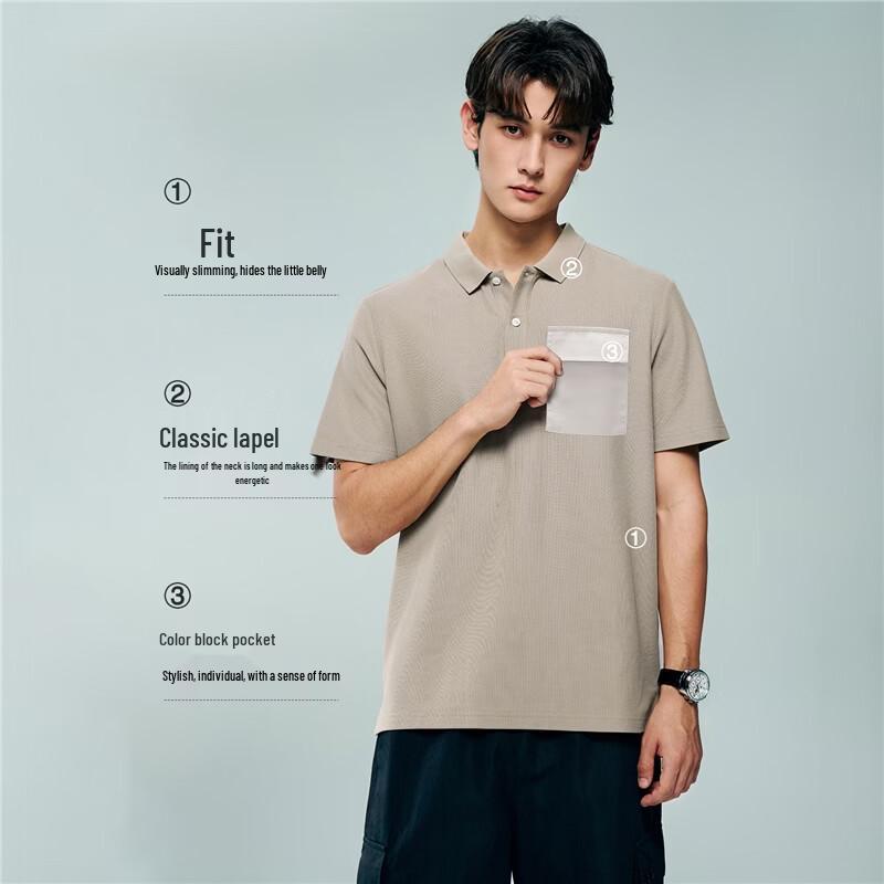 Giordano Men's 2026 Summer Cool-Touch UPF Colorblock Pocket Polo Shirt