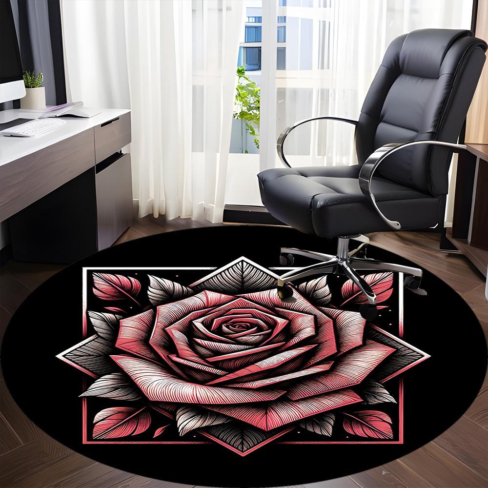 1pc Rose Bloom Office Round Area Rug, Under Office Chairs Bedroom Living Room Home Decor, Room Deco