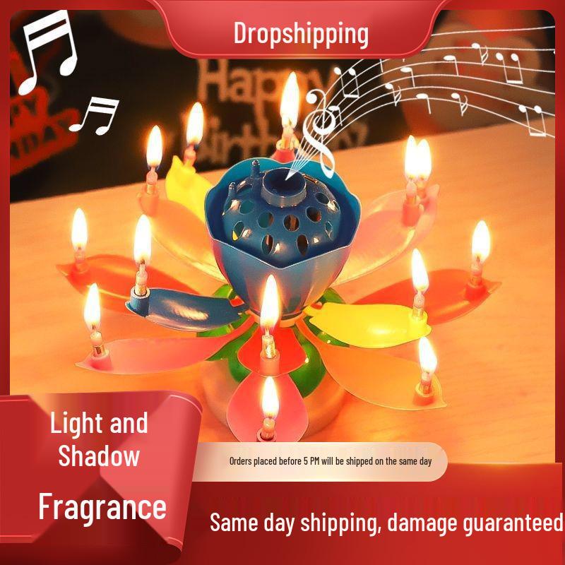 Creative Rotating Lotus Music Birthday Candle for Cakes