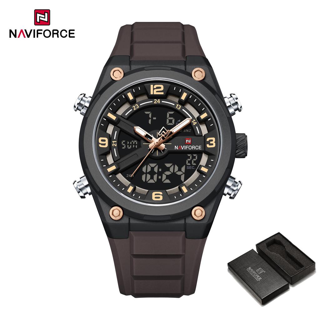 NAVIFORCE Original Men Quartz Watch Calendar Date LCD Display Luminous Pointer Silicone Strap Waterproof 30m Men Casual Fashion Watch NF9265