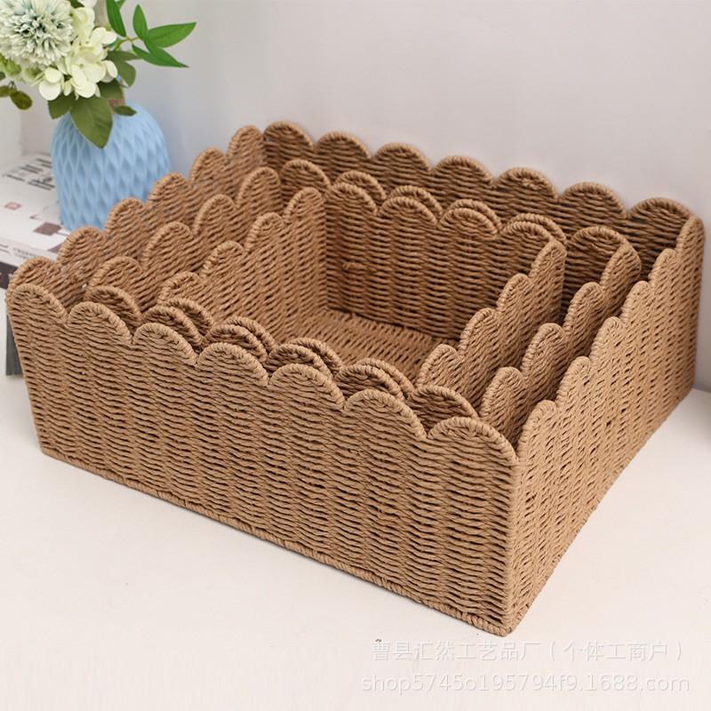 Rattan-Style Paper Storage Basket Set Home Organization - Small Medium Large Sizes