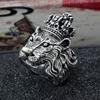 Retro Lion Crown Ring For Men Silver Color Punk Gothic Adjustable Ring Handmade Rock Hiphop Biker  Accessories Man Gift