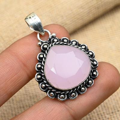 Wunderschöner rosa Chalcedon Edelstein 925 Sterling Silber Handgefertigter schöner Schmuck Anhänger für Frauen