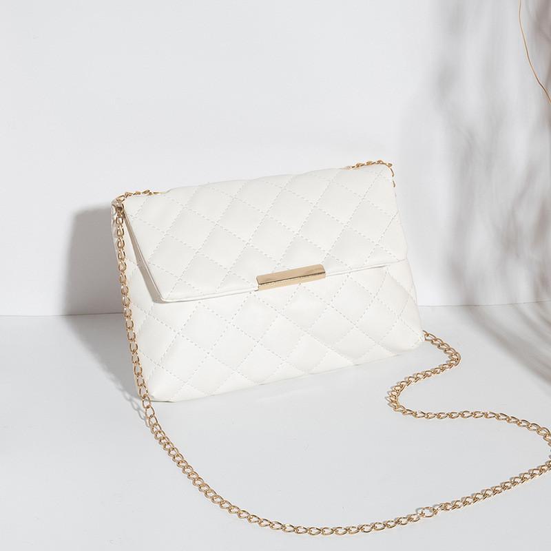 

Fashionable Pu Leather Grid Chain Bag Women s Bag Crossbody Bag Embroidered Floral Small Square Bag білий