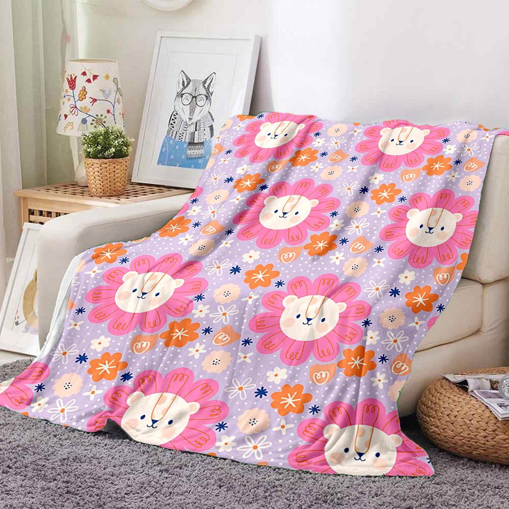 1pc Floral Animals Blanket, Lightweight Flannel Throw Blanket for Sofa, Bed, Travel, Camping, Living Room, Office, Couch, Chair, and Bed