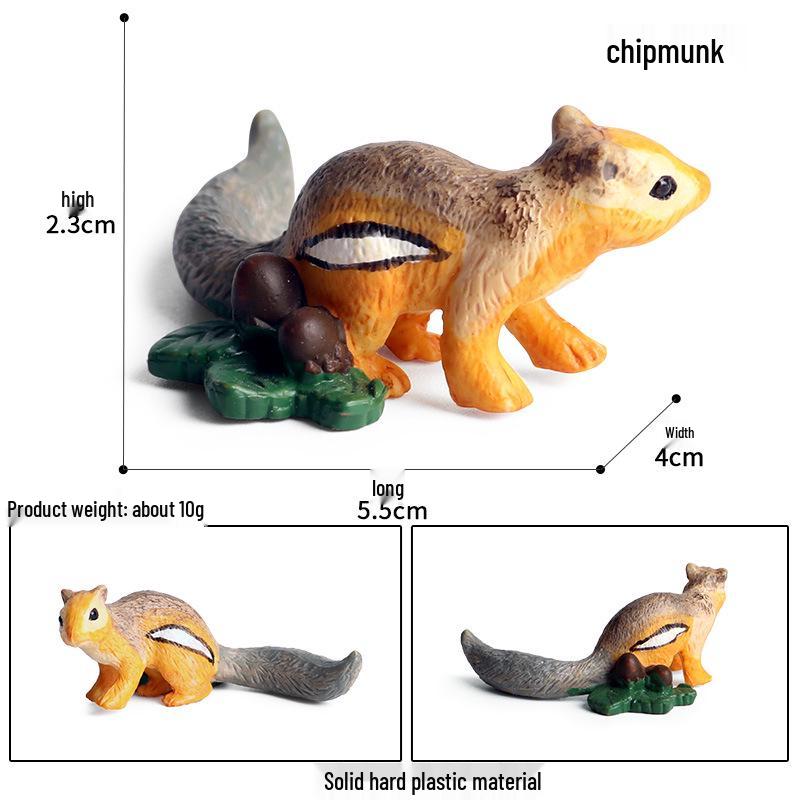 Miniatur-Dschungeltier-Simulationsspielzeug-Set: Reh, Fuchs, Eichhörnchen, Elch, Waschbär, Schwein, Kaninchen