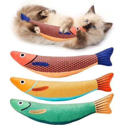 3-teiliges Katzenspielzeug Fisch, Katzenspielzeug Saury Fish, Katzenminze-Spielzeug mit Knistergeräuschen aus weichem Leinen, interaktives Kicker-Spielzeug für Kätzchen