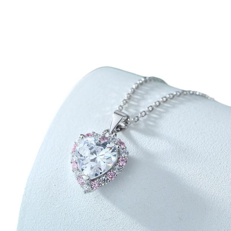 S925 sterling silver pink diamond love necklace female niche design sense light luxury heart-shaped zircon pendant collarbone chain European