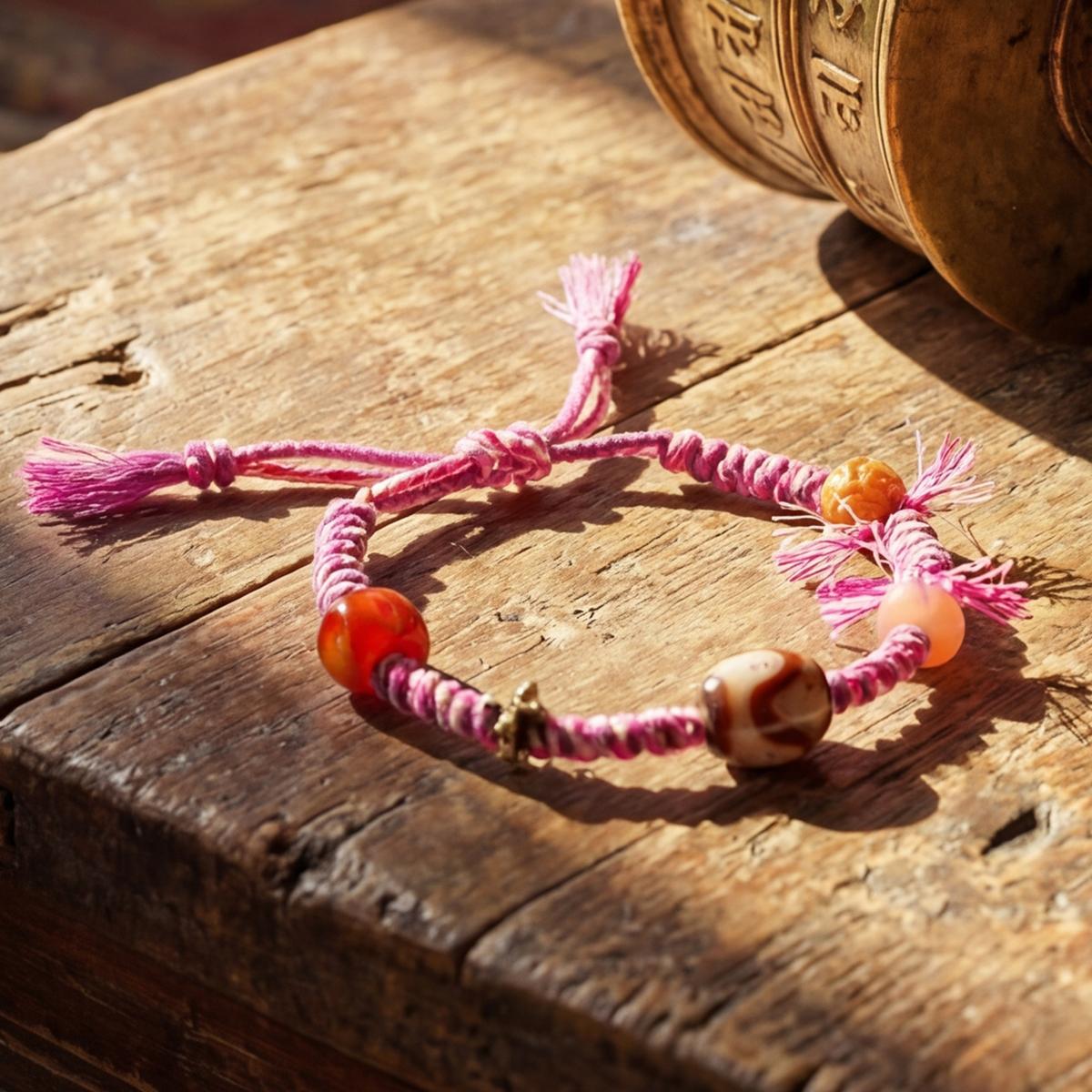 Hand-woven Tibetan Wrap Bracelet Xizang China. Blessing Permanent Peace Good Fortune Wealth Amulet for Good Luck Gift 16-25CM