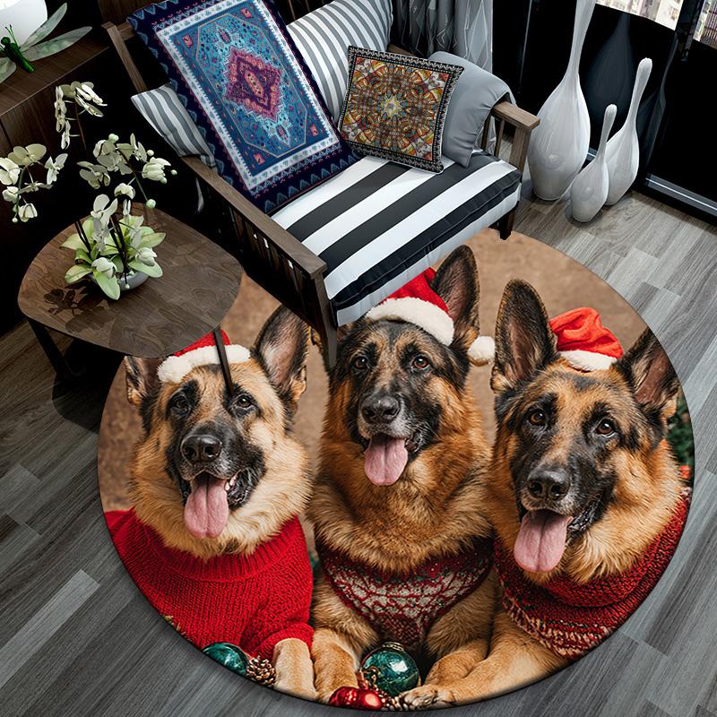 German Shepherds Round Area Rug,Carpet Rug for Living Room Bedroom Sofa Playroom Decor,Non-slip Floor Mat