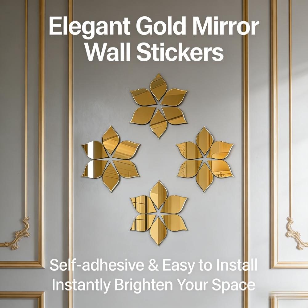 12pcs/24pcs Golden Acrylic Wall Decoration Mirror Stickers, Home Decoration Stickers, Used for Bedroom and Living Room