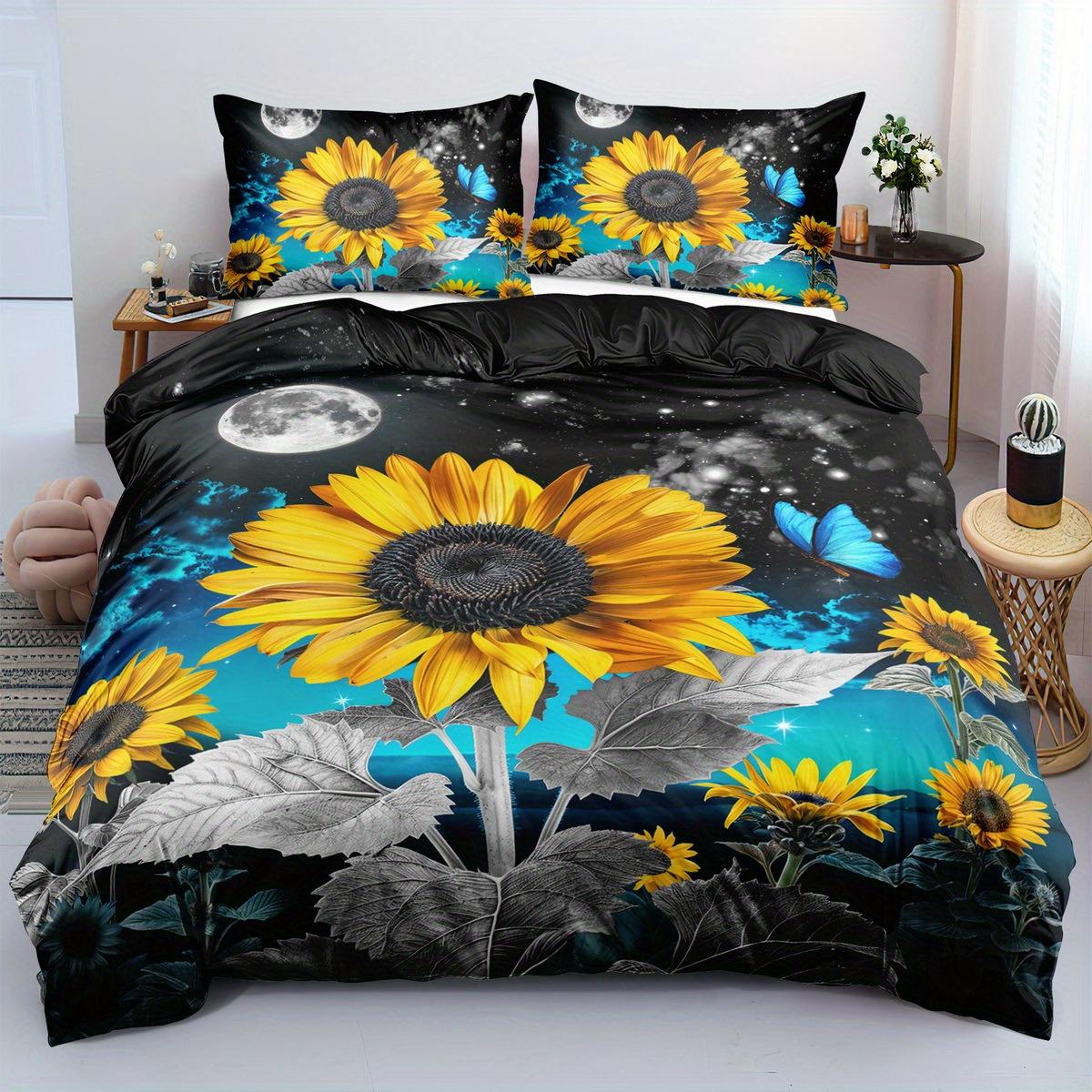 

2/3 pcs Duvet Cover Set, Sunflower Duvet Cover Set, Flower Duvet Cover Set, Butterfly Duvet Cover Set, Sunflower Bed Sheet Duvet Cover Set&EU Single(135x200cm)