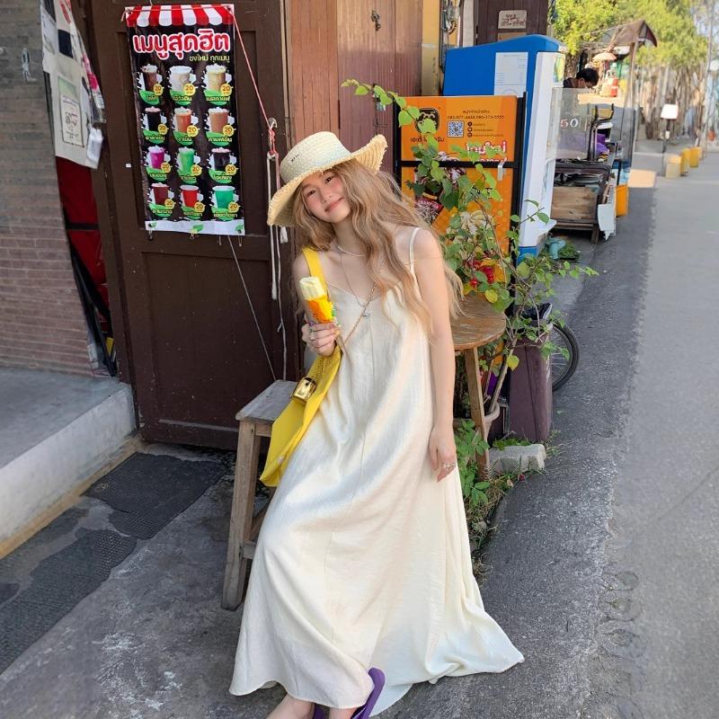 

Women s Temperament Gentle Wind Halter Dress Summer First Love Super Fairy A Word Long Dress L абрикосовий