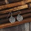 Delicate Silver Color Round Leaf Dangle Earrings Metal Carving Earrings for Women