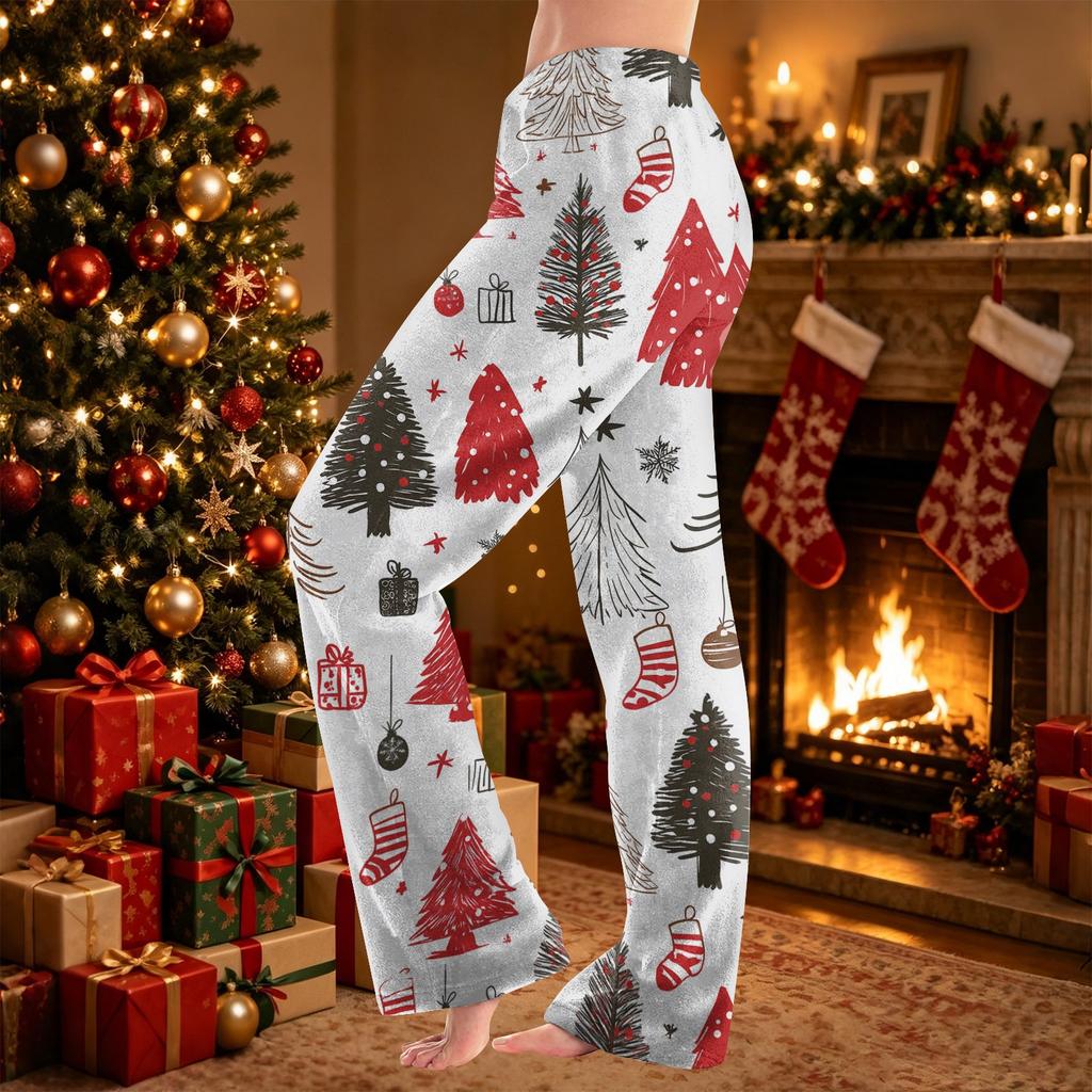 Women's Christmas Print Pants, Casual Plush Home Pajama Bottoms for Women
